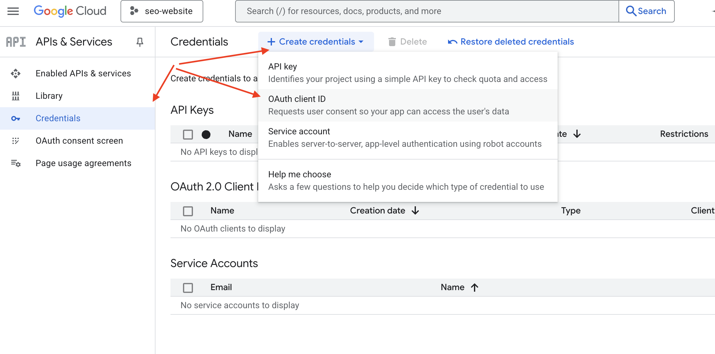 Create oAuth Client Google