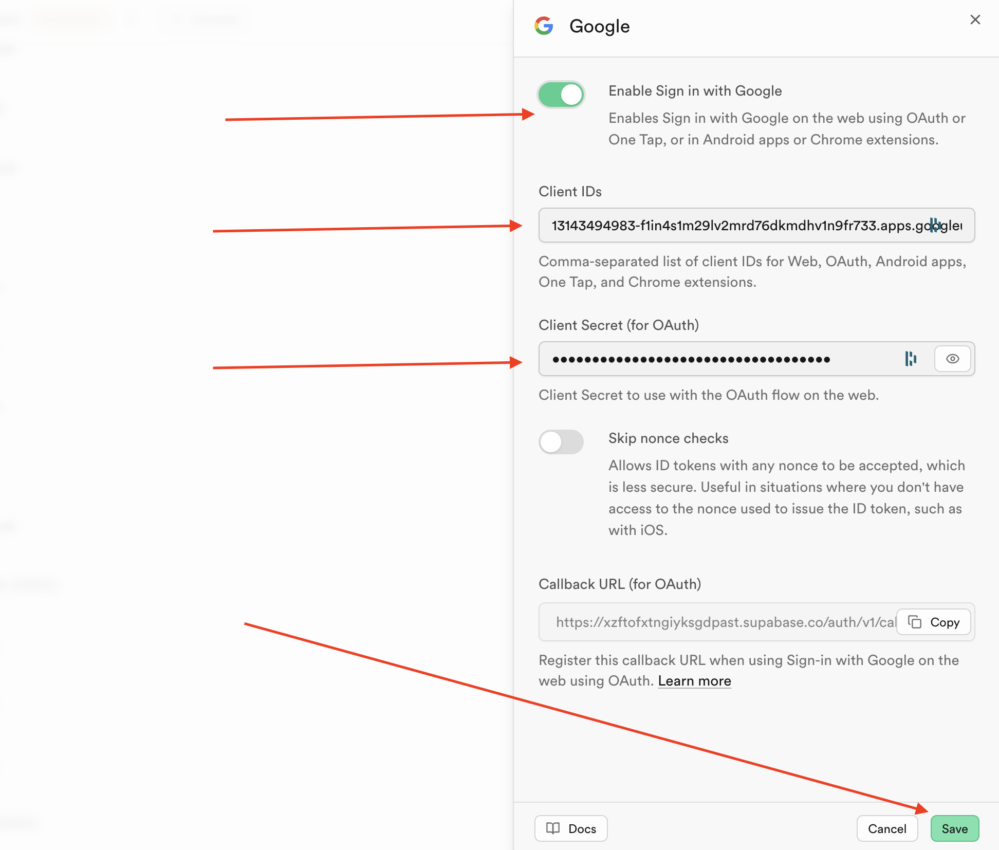 Supabase Google Auth Configuration