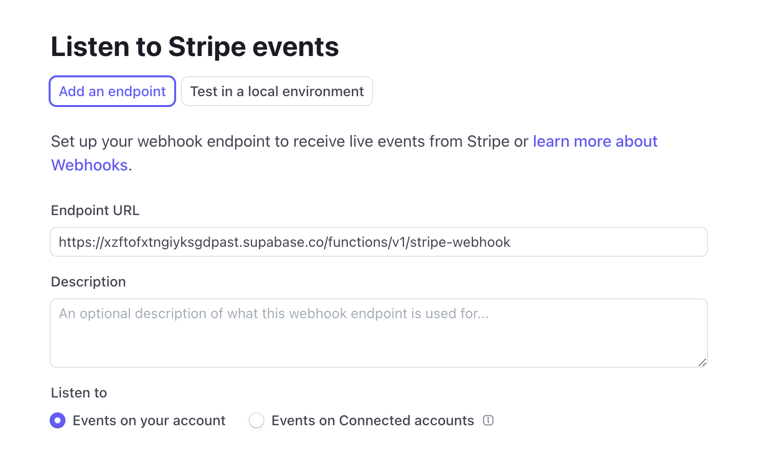 Stripe adding webhooks edge function